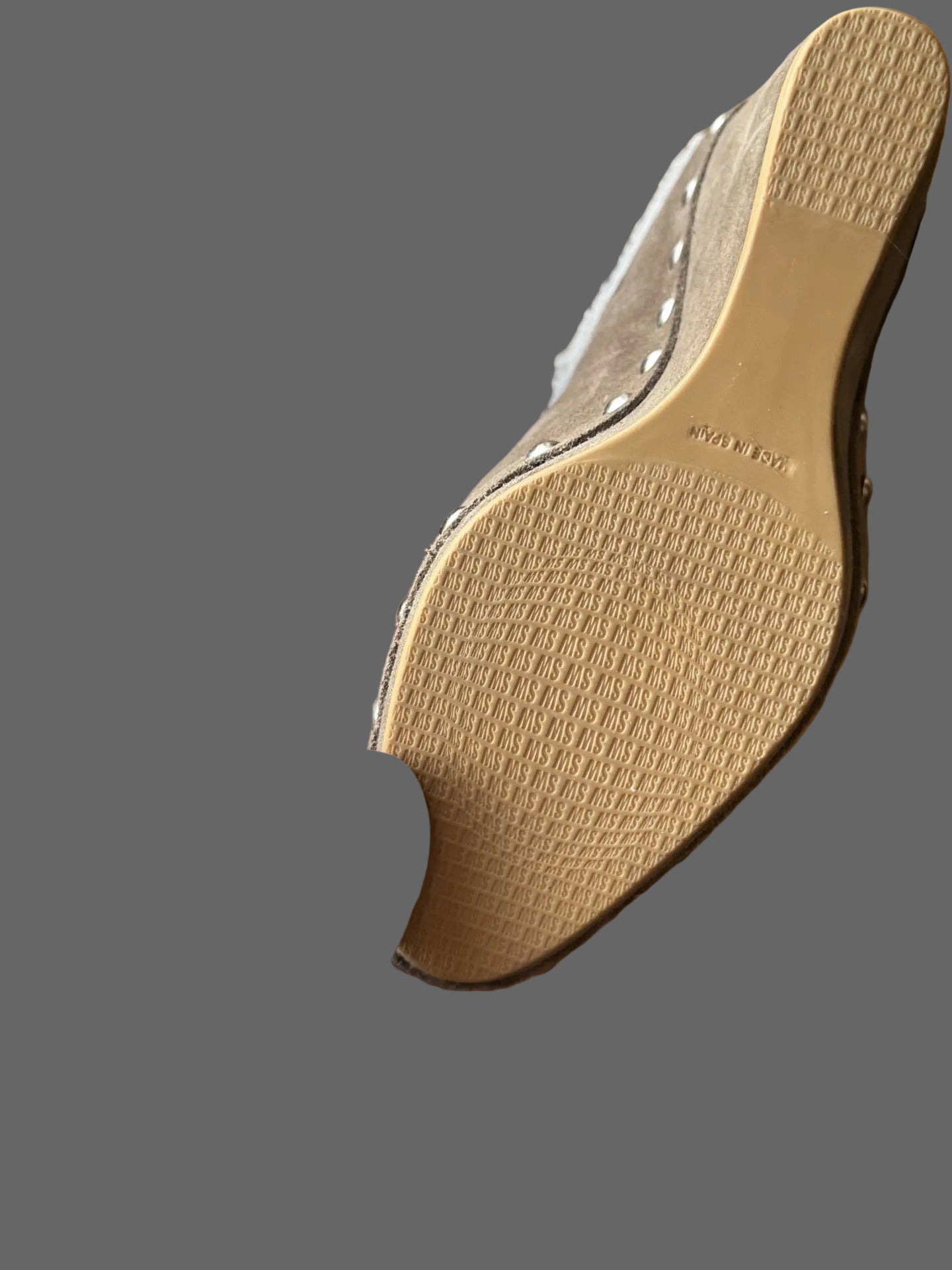 Stuart Weitzman Shearling Trim Taupe Suede Wedge Mules