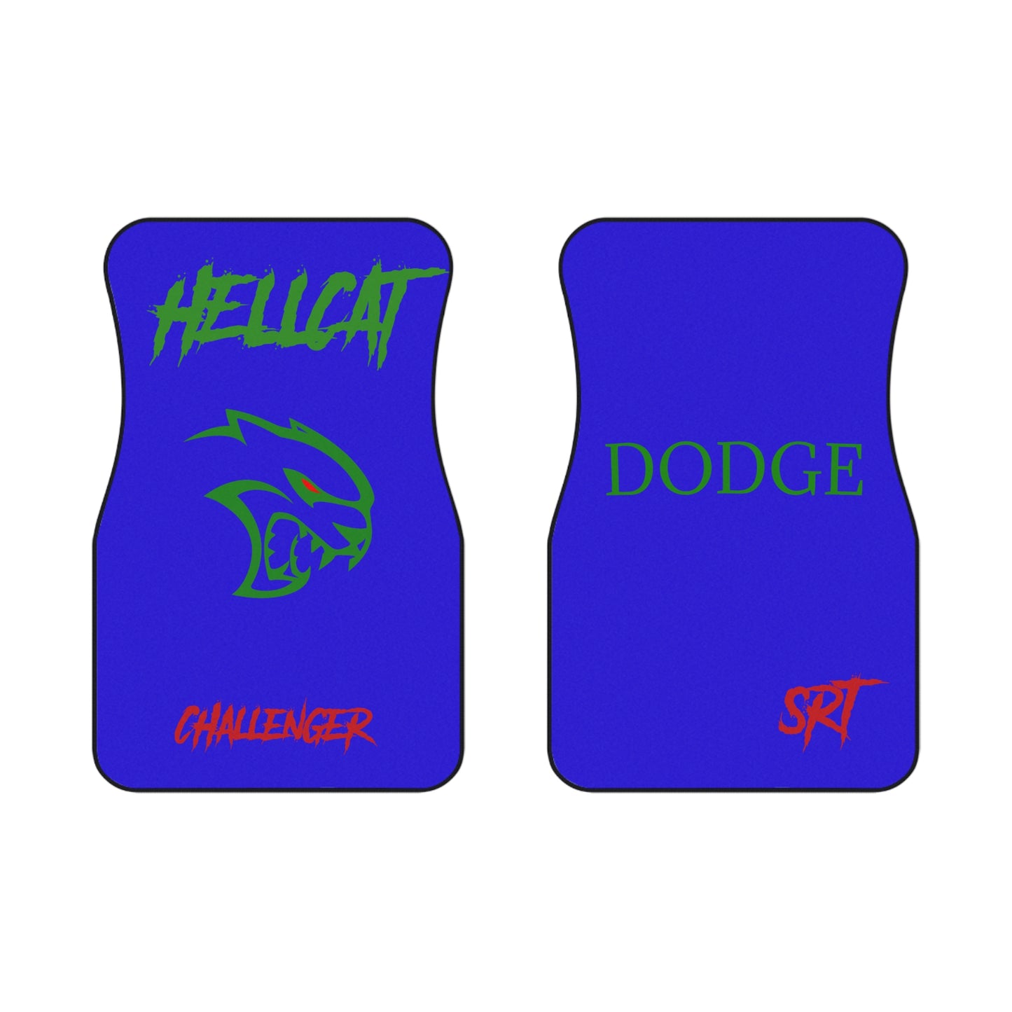 Hellcat Dodge Car Floor Mats (2x Front) – Blue & Green SRT Logo