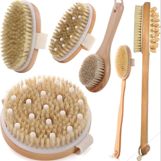 Dry Brushing Body Brush Exfoliating Brush Natural Bristle Bath Brush for Remove Dead Skin Toxins Cellulite,Treatment,Improves Lymphatic Functions,Exfoliates,Stimulates Blood Circulation