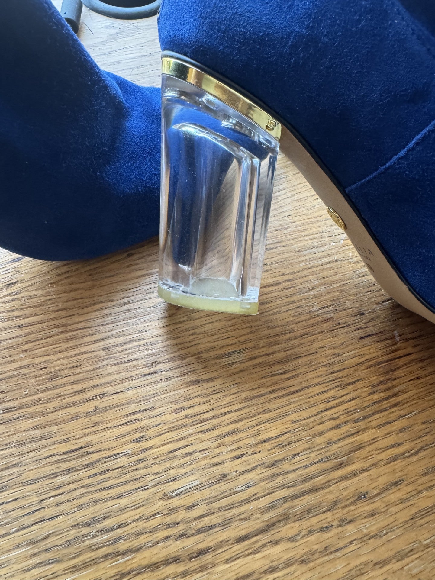 Blue Suede Ankle Boots with Clear Heels