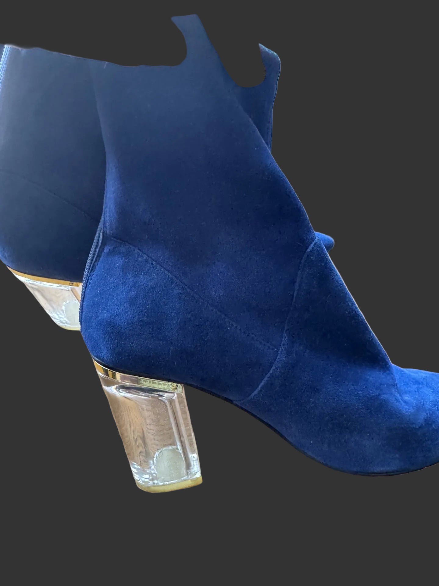 Blue Suede Ankle Boots with Clear Heels