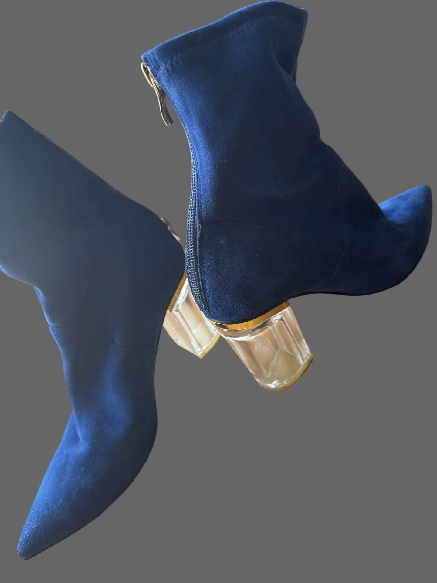 Blue Suede Ankle Boots with Clear Heels