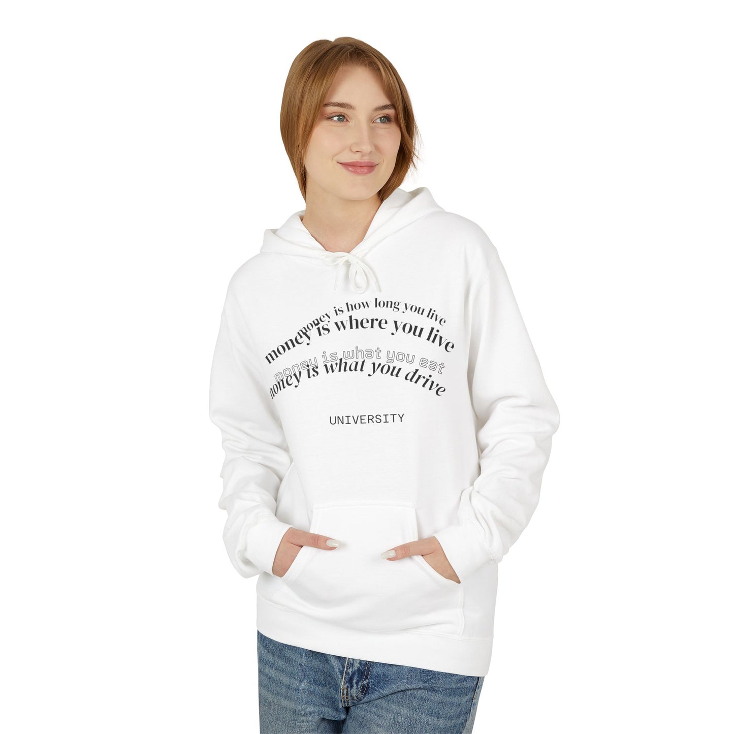 MONEY IS EVERYTHING White Cotton Unisex Hoodie
