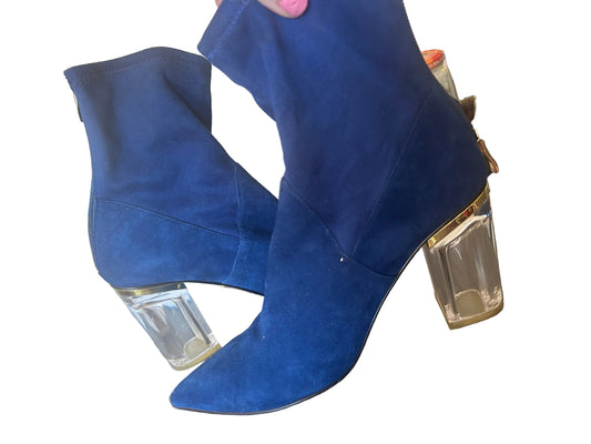Blue Suede Ankle Boots with Clear Heels