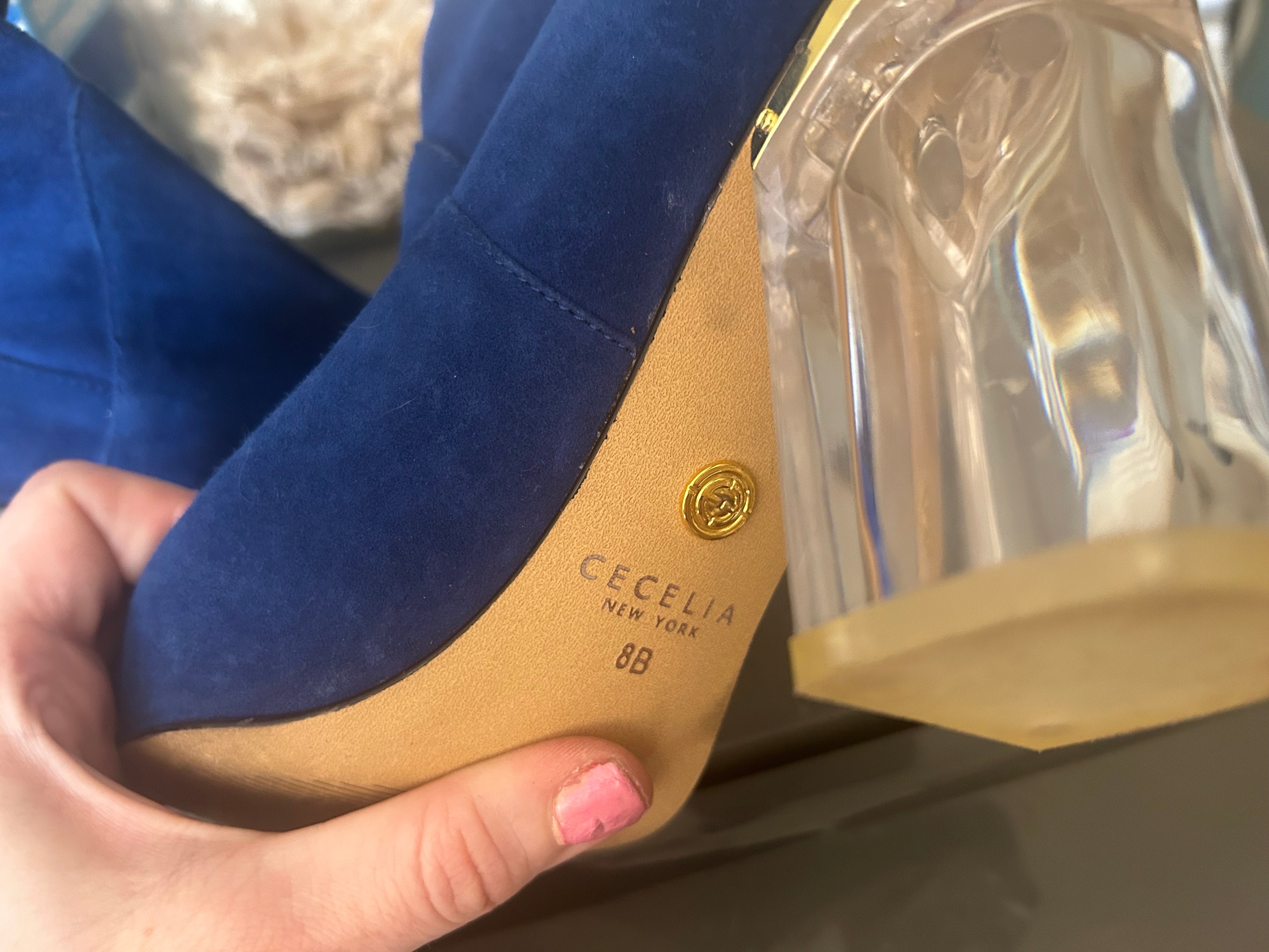 Blue Suede Ankle Boots with Clear Heels